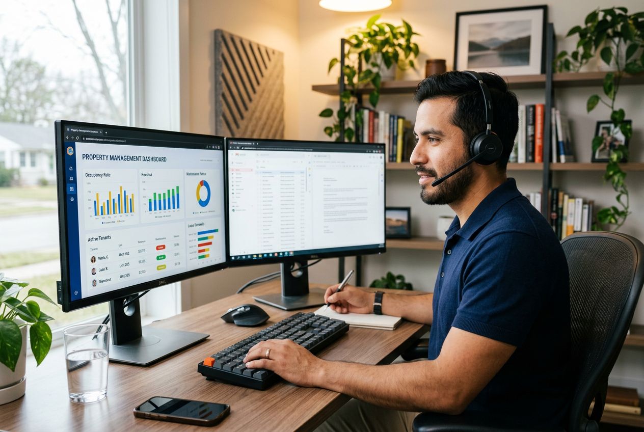 Team member working at desk with headset