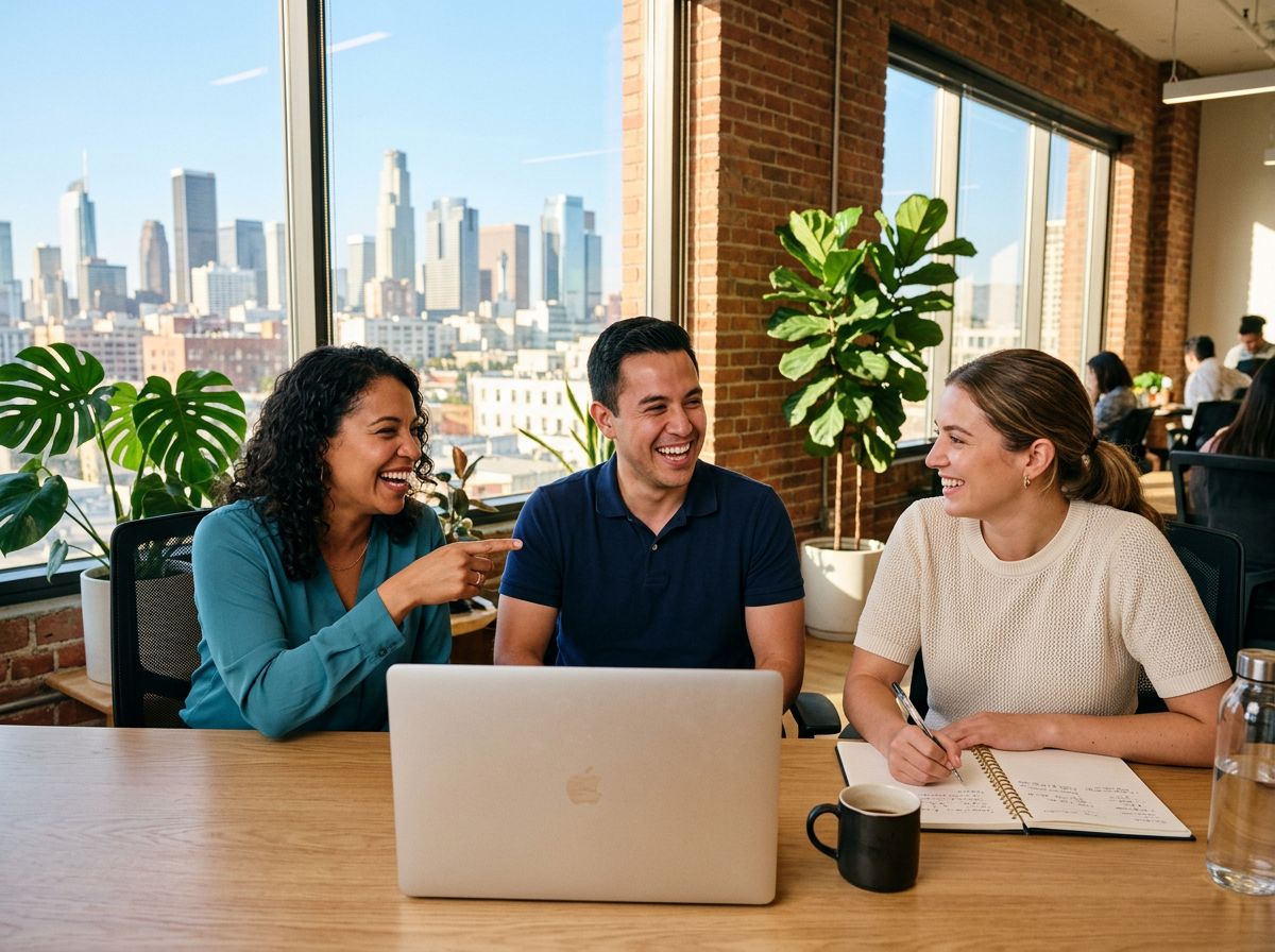 Team collaborating in a bright coworking space